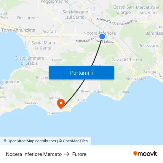 Nocera Inferiore Mercato to Furore map