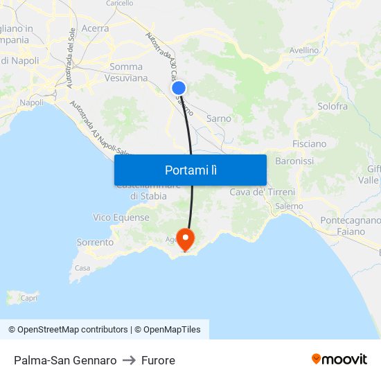 Palma-San Gennaro to Furore map