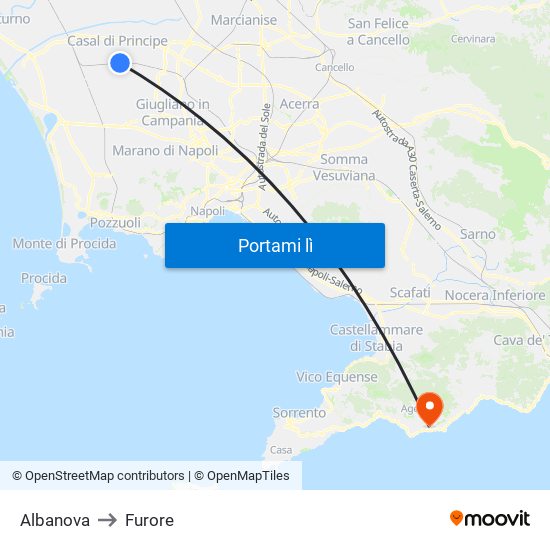 Albanova to Furore map