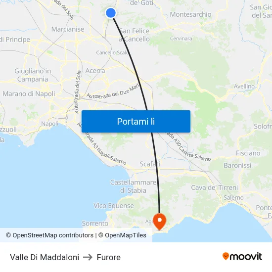 Valle Di Maddaloni to Furore map
