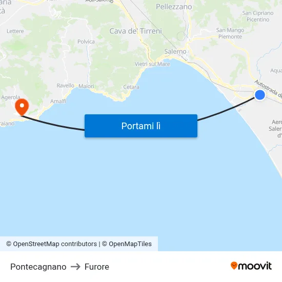 Pontecagnano to Furore map