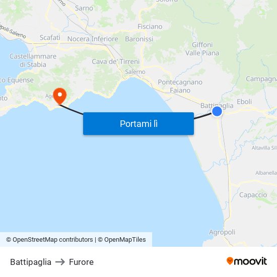 Battipaglia to Furore map