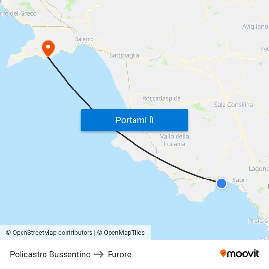 Policastro Bussentino to Furore map