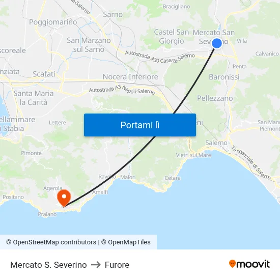 Mercato S. Severino to Furore map