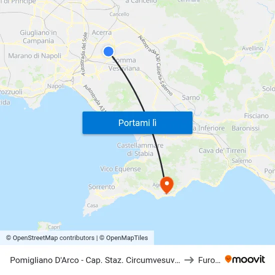 Pomigliano D'Arco - Cap. Staz. Circumvesuviana to Furore map
