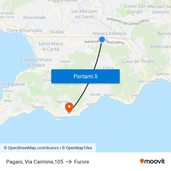 Pagani, Via Carmine,105 to Furore map