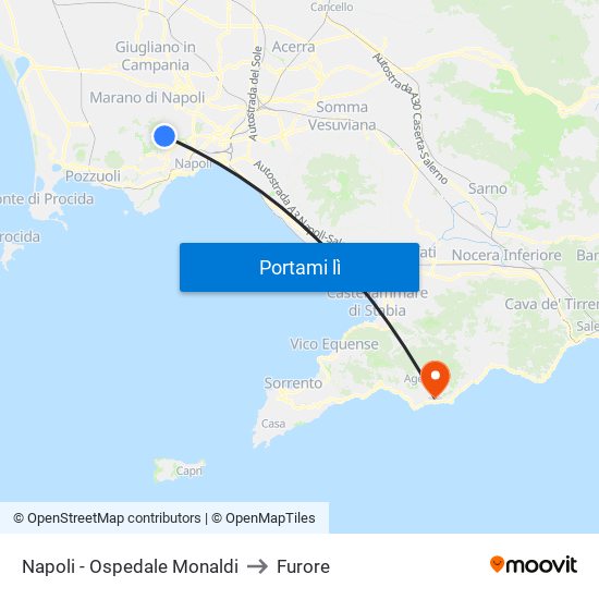 Napoli - Ospedale Monaldi to Furore map