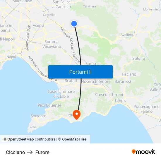 Cicciano to Furore map
