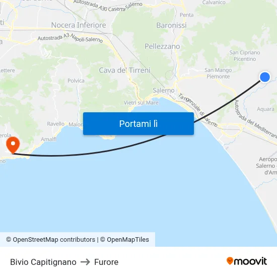 Bivio Capitignano to Furore map