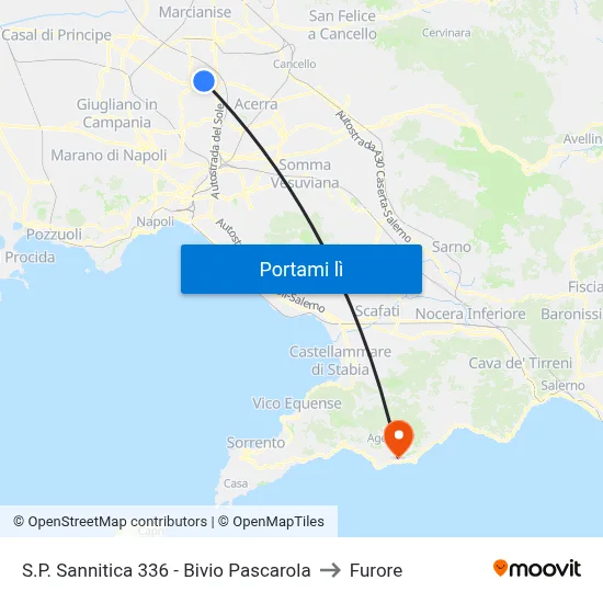 S.P. Sannitica 336 - Bivio Pascarola to Furore map