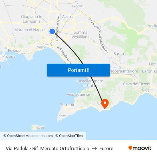 Via Padula - Rif. Mercato Ortofrutticolo to Furore map