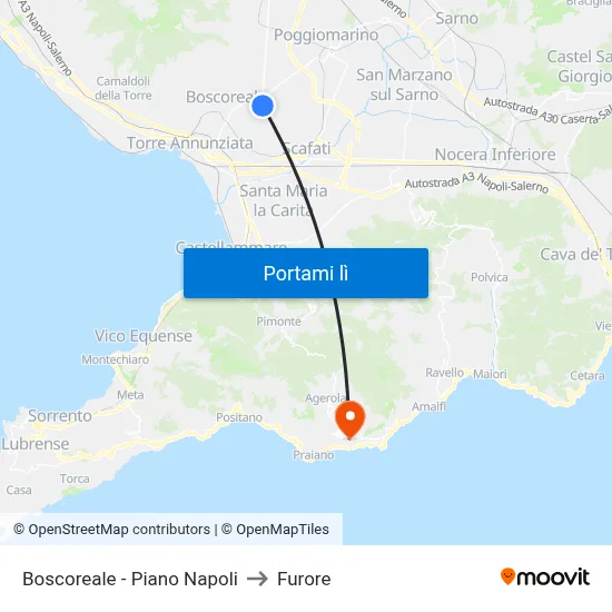 Boscoreale - Piano Napoli to Furore map