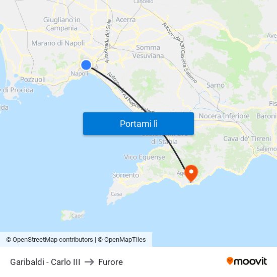 Garibaldi - Carlo III to Furore map