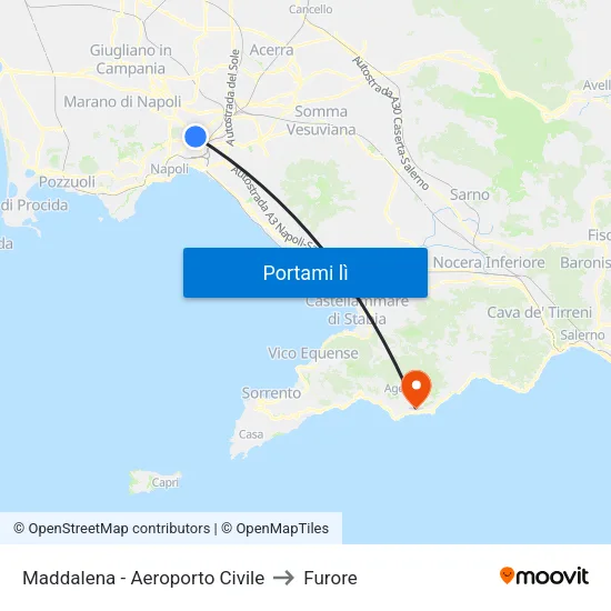 Maddalena - Aeroporto Civile to Furore map