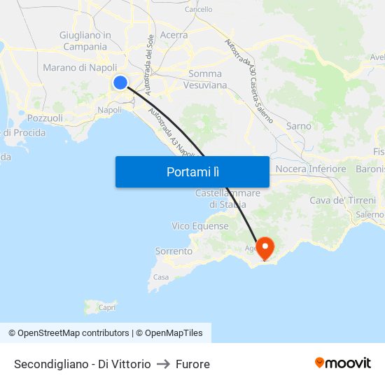 Secondigliano - Di Vittorio to Furore map