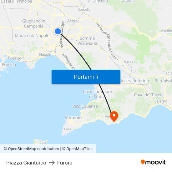 Piazza Gianturco to Furore map