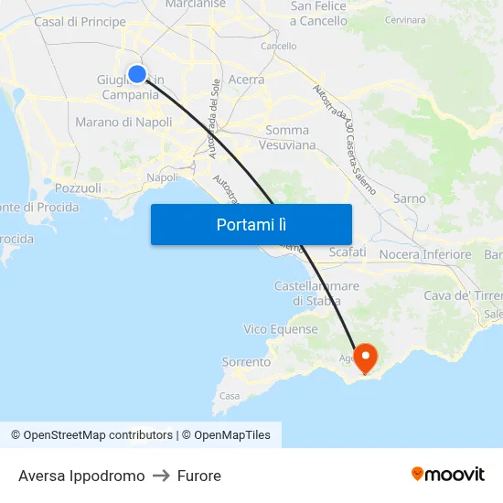 Aversa Ippodromo to Furore map