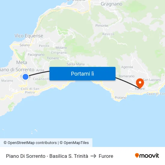 Piano Di Sorrento - Basilica S. Trinità to Furore map
