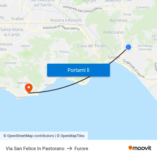 Via San Felice In Pastorano to Furore map