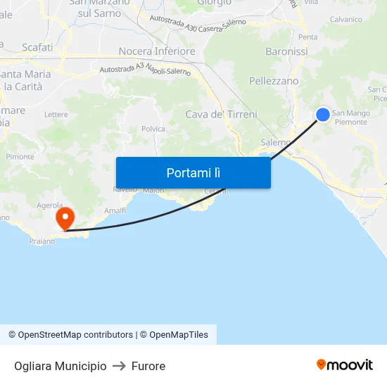 Ogliara Municipio to Furore map