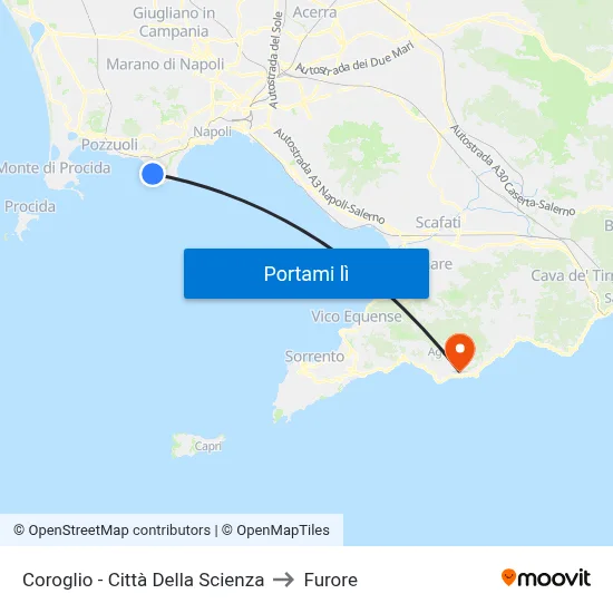 Coroglio - Città Della Scienza to Furore map