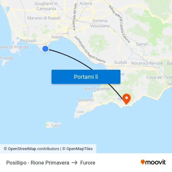 Posillipo - Rione Primavera to Furore map
