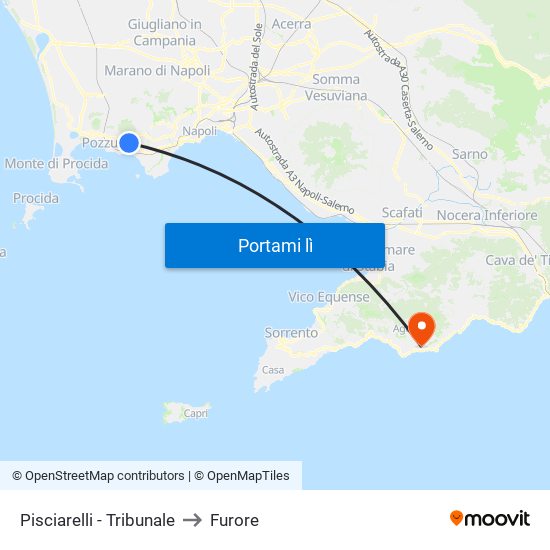 Pisciarelli - Tribunale to Furore map