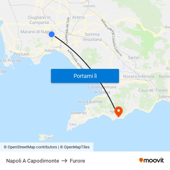Napoli A Capodimonte to Furore map