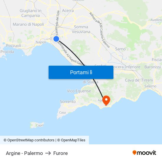 Argine - Palermo to Furore map