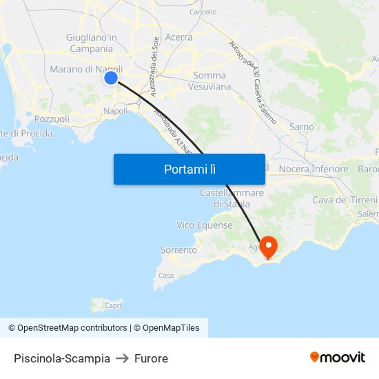Piscinola-Scampia to Furore map