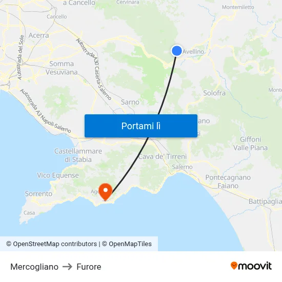 Mercogliano to Furore map