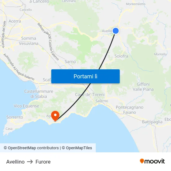 Avellino to Furore map