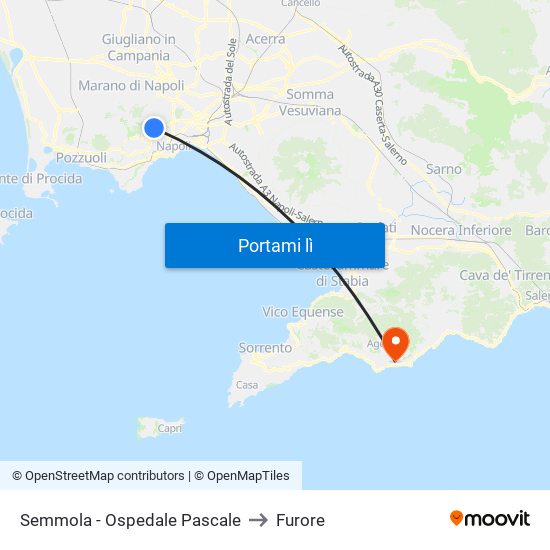 Semmola - Ospedale Pascale to Furore map