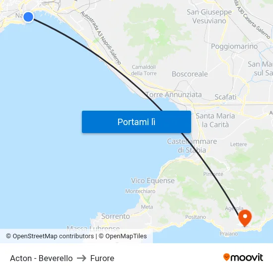 Acton - Beverello to Furore map