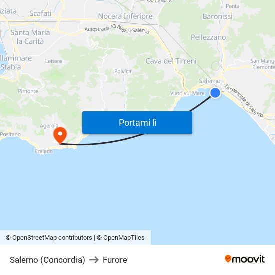 Salerno (Concordia) to Furore map