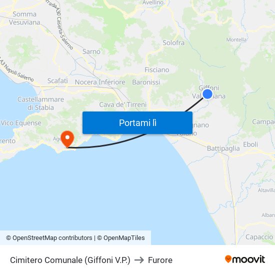 Cimitero Comunale (Giffoni V.P.) to Furore map