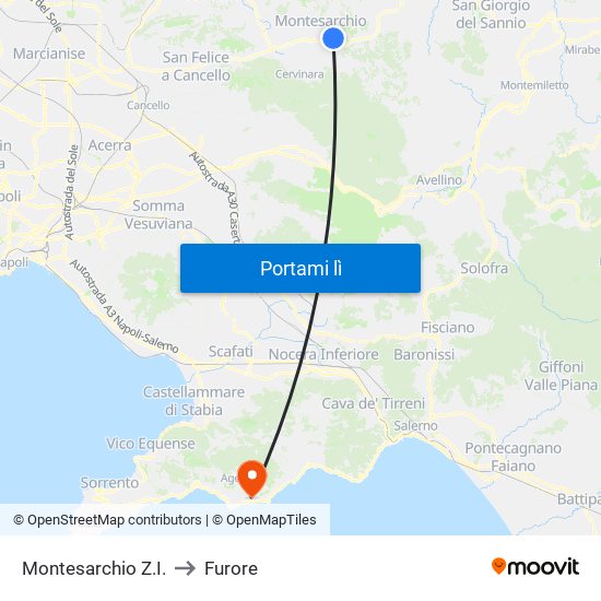 Montesarchio Z.I. to Furore map