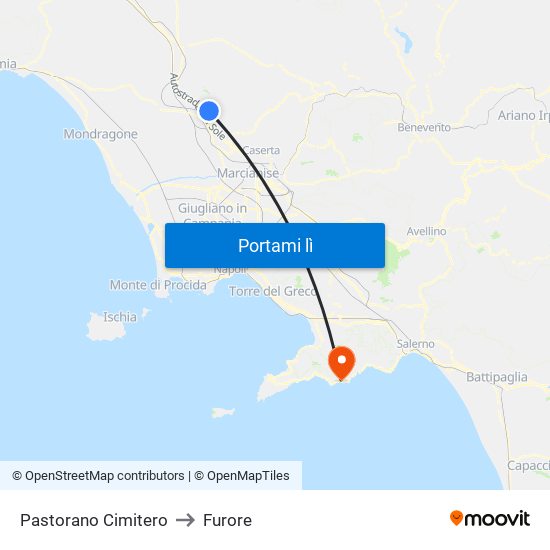 Pastorano Cimitero to Furore map