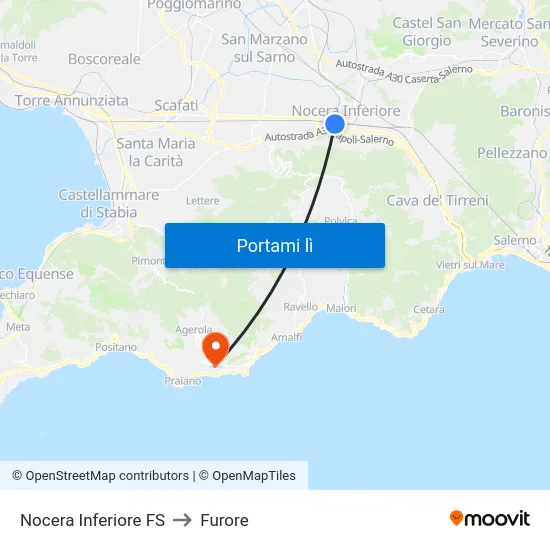 Nocera Inferiore FS to Furore map