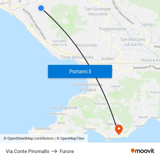 Via Conte Piromallo to Furore map