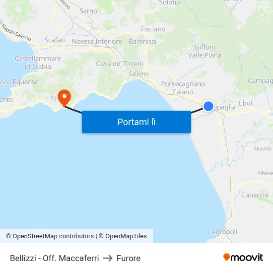 Bellizzi - Off. Maccaferri to Furore map