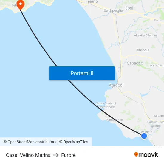 Casal Velino Marina to Furore map