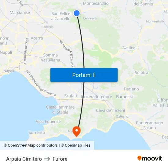 Arpaia Cimitero to Furore map