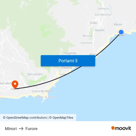 Minori to Furore map