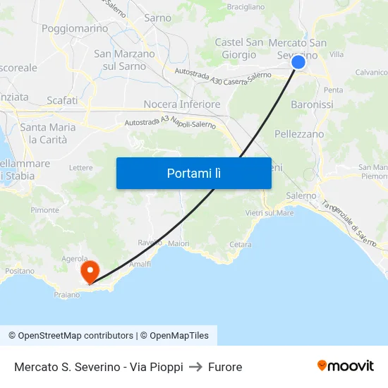 Mercato S. Severino - Via Pioppi to Furore map