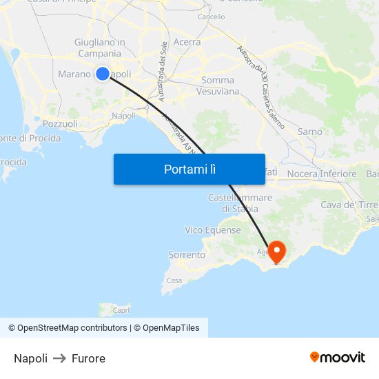 Napoli to Furore map