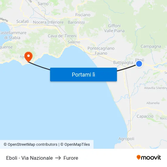 Eboli - Via Nazionale to Furore map