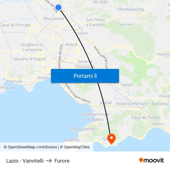 Lazio - Vanvitelli to Furore map