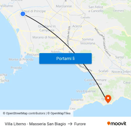 Villa Literno - Masseria San Biagio to Furore map
