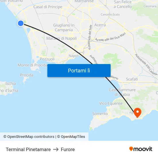 Terminal Pinetamare to Furore map